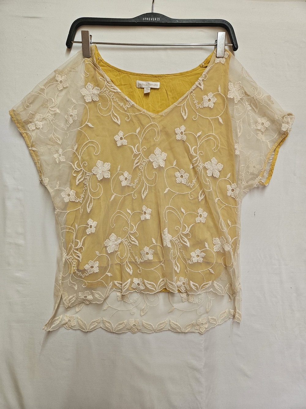 Lightweight Sheer Embroidered Women's Top - Yellow Cream